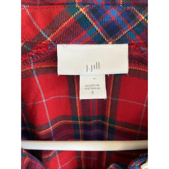 J. Jill Red Plaid Holiday Christmas Casual Button Up Shirt Womens Small - Picture 3 of 6